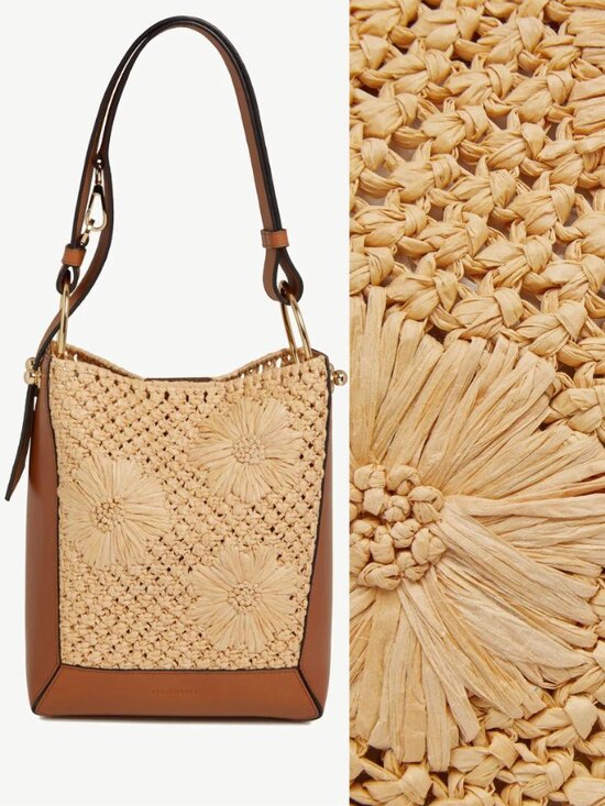 Strathberry Handbags - Strathberry Lana Midi Bucket Bag Raffia Leather Woven Floral Shoulder